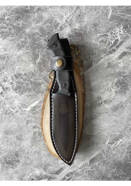 Siyah Kabzeli El Yapımı Kılıflı Kompakt Kamp ve Av Bıçağı – 24 cm