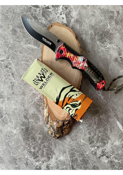 Kamp Çakısı – Kırmızı Yıldırım Desenli Paracord Kabze, Içten Kilitli, Kemere Klipsli fiyatları
