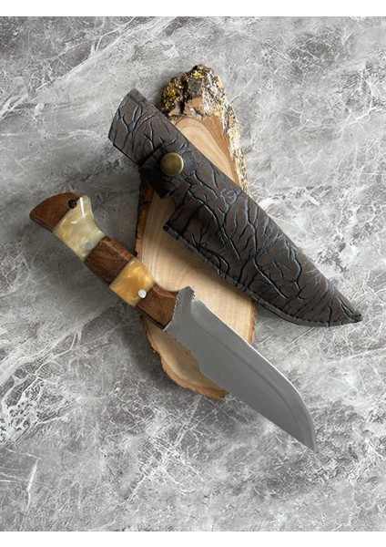 Hibrit Beyaz Epoksi Kabzeli El Yapımı Kılıflı Kamp ve Av Bıçağı – 26,5 cm fiyatları