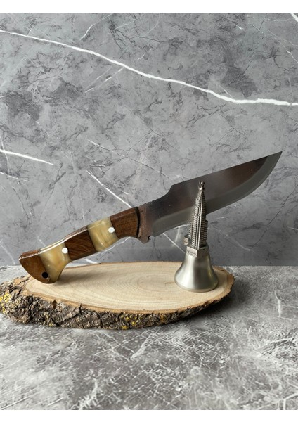 Hibrit Beyaz Epoksi Kabzeli El Yapımı Kılıflı Kamp ve Av Bıçağı – 26,5 cm fırsatları