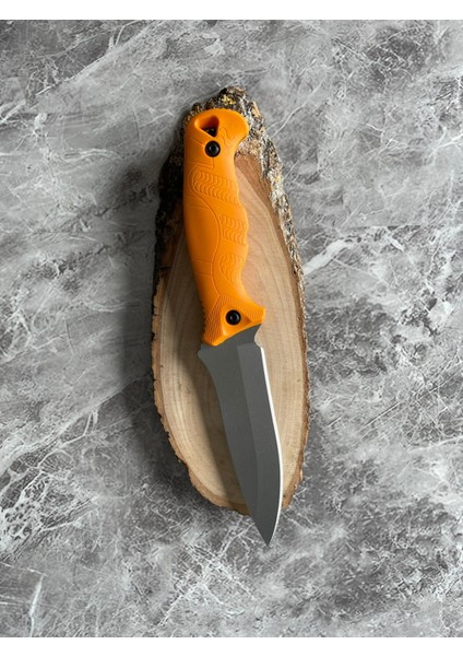 Kompakt Turuncu Kabzeli El Yapımı Kılıflı Kamp ve Av Bıçağı – 24 cm