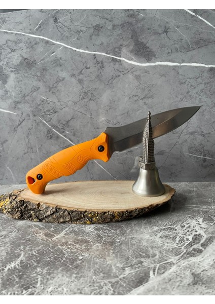 Kompakt Turuncu Kabzeli El Yapımı Kılıflı Kamp ve Av Bıçağı – 24 cm fırsatları