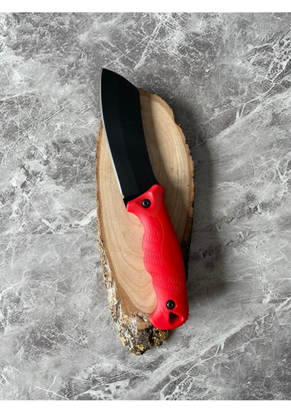 Satır Model Kompakt Kırmızı Kabzeli Kılıflı El Yapımı Kamp ve Av Bıçağı – 23 cm