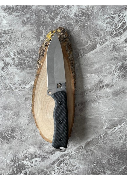 Pati Desenli El Yapımı Siyah Kabzeli Kılıflı Kamp ve Av Bıçağı – 21,5 cm