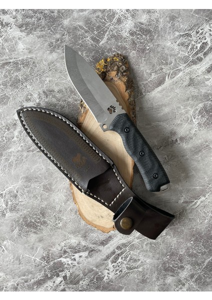 Pati Desenli El Yapımı Siyah Kabzeli Kılıflı Kamp ve Av Bıçağı – 21,5 cm fiyatları