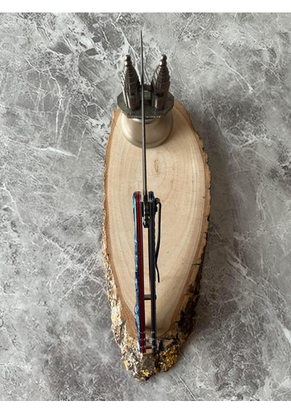 Damascus Işlemeli Kamp Çakısı – Mavi Ejderha Kabze, , Kemere Klipsli, 21,5 cm modelleri