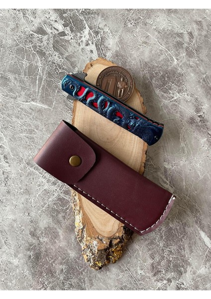 Damascus Işlemeli Kamp Çakısı – Mavi Ejderha Kabze, , Kemere Klipsli, 21,5 cm fırsatları