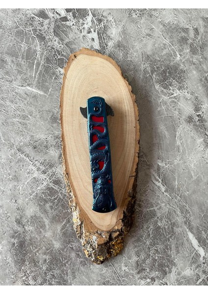 Damascus Işlemeli Kamp Çakısı – Mavi Ejderha Kabze, , Kemere Klipsli, 21,5 cm indirimleri