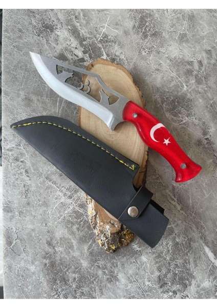 Kurt ve 3 Hilal Desenli 4116 Çelik Kamp & Av Bıçağı – Kırmızı Epoksi Ayyıldız Kabze, Özel Kılıflı fiyatları