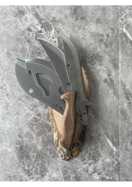 Çok Ağızlı Değiştirilebilir Kamp Bıçağı –4 Farklı Bıçak Ağızlı, Avcı, Mutfak, Almazan, Parçalama