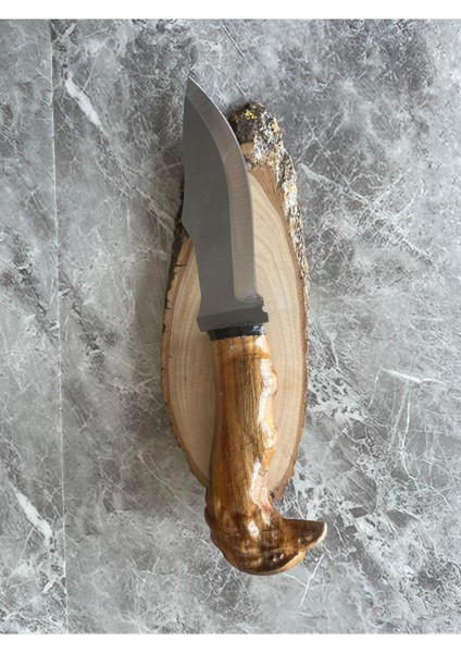 Oyma Kartal Başlıklı Ceviz Kabzeli Kamp ve Av Bıçağı – Özel Vaketa Kılıflı, 29 cm