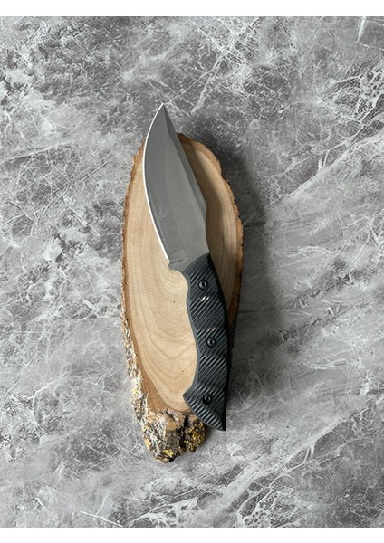 Siyah Kompakt Kabzeli El Yapımı Kılıflı Kamp ve Av Bıçağı – 23,5 cm