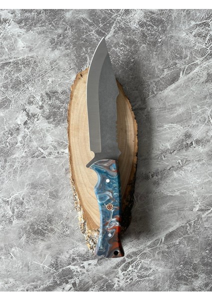 4116 Çelik Çok Renkli Epoksi Kabzeli El Yapımı Kılıflı Kamp ve Av Bıçağı – 27 cm