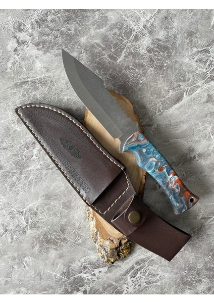 4116 Çelik Çok Renkli Epoksi Kabzeli El Yapımı Kılıflı Kamp ve Av Bıçağı – 27 cm fiyatları