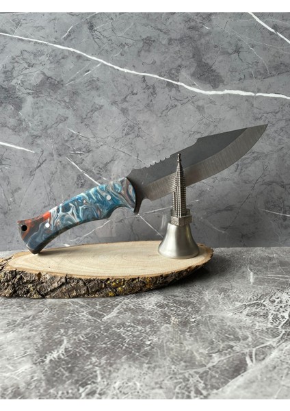 4116 Çelik Çok Renkli Epoksi Kabzeli El Yapımı Kılıflı Kamp ve Av Bıçağı – 27 cm fırsatları