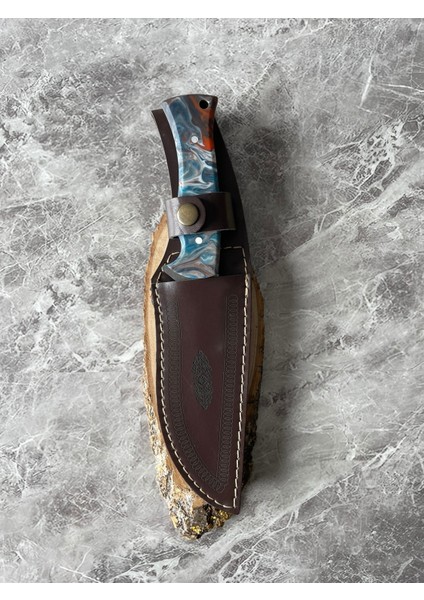 4116 Çelik Çok Renkli Epoksi Kabzeli El Yapımı Kılıflı Kamp ve Av Bıçağı – 27 cm