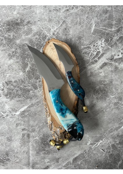 Epoksi Mavi-Siyah Babalı Oğullu Kamp Bıçağı – Kılıflı, 2’li Set, Hediyelik & Outdoor