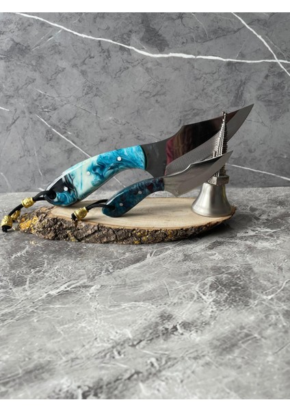 Epoksi Mavi-Siyah Babalı Oğullu Kamp Bıçağı – Kılıflı, 2’li Set, Hediyelik & Outdoor fırsatları