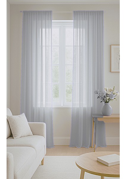 Düz Pilesiz Keten Koyu Gri Tül Perde