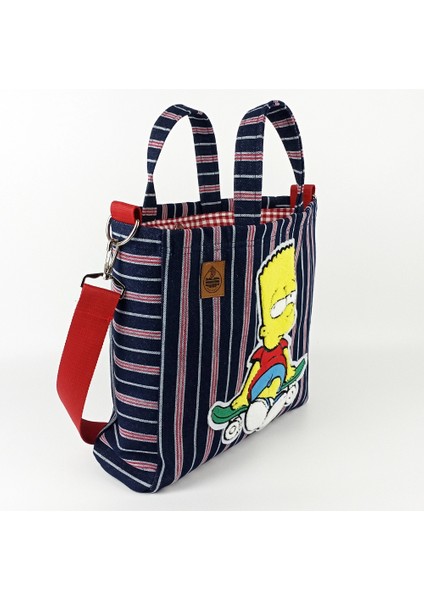 Bart Simpson Tasarım Büyük Boy Çizgili Kot Çanta fırsatları