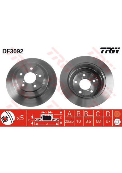Arka Fren Aynası Subaru Impreza 1.6 2.0 96/12.00 Forester 2.0 97 Legacy 89/8.03 265.5X10X5DL