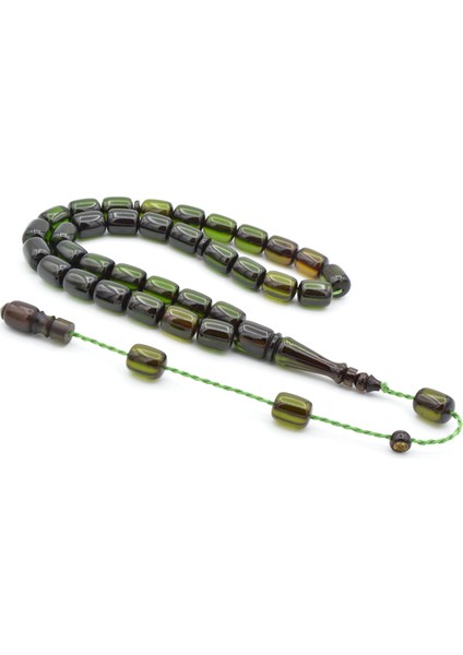 Ebu Sırr Imzalı Kapsül Kesim Yeşil Sıkma Kehribar Tesbih