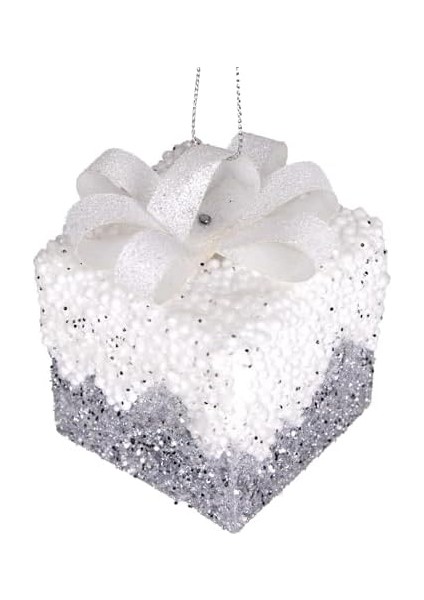 Yılbaşı Süsü Hediye Paketi Simli Kurdelalı 3'lü Paket Gümüş-Beyaz 6 Cm. fiyatları