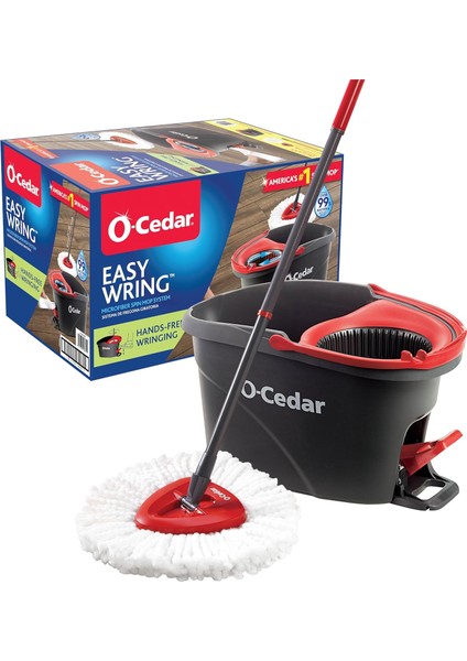 Easywring Mikrofiber Spin Mop, Kovalı Zemin Temizleme Sistemi, Kırmızı, Gri