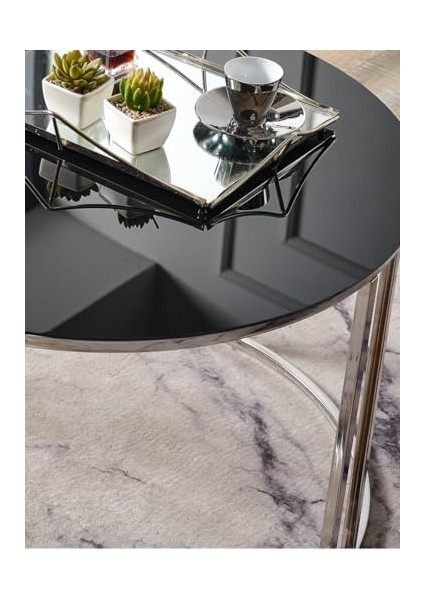 Orta Temperli Siyah Aynalı (Kırılmaz) Cam (Gümüş) Metal Ayak Orta Sehpa fiyatları