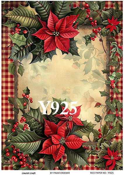 Y925 Yeniyıl Serisi Krizantem, Yılbaşı Çiçeği 29*42 cm Pirinç Dekopaj