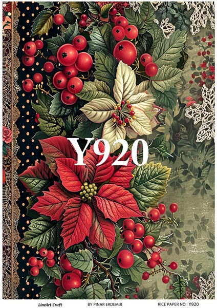 Y920 Yeniyıl Serisi Krizantem, Yılbaşı Çiçeği 29*42 cm Pirinç Dekopaj