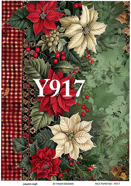 Y917 Yeniyıl Serisi Krizantem, Yılbaşı Çiçeği 29*42 cm Pirinç Dekopaj