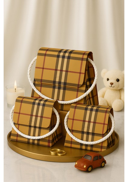 Bymeyla 10 Adet Konsept Özel Tasarım Ekose Desenli Hediye Kutusu Çanta Boş Karton Hediye Paketi Hediyelik fiyatları