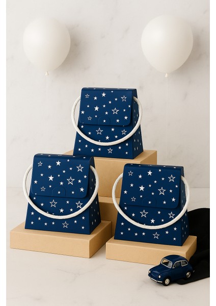 Bymeyla 10 Adet Konsept Özel Tasarım Mavi Yıldız Desenli Hediye Kutusu Çanta Boş Karton Hediye Paketi Hediyelik fiyatları