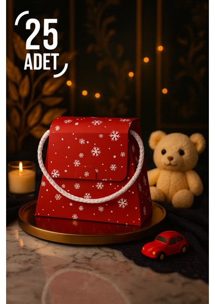 Bymeyla 25 Adet Konsept Özel Tasarım Kar Desenli Hediye Kutusu Çanta Boş Karton Hediye Paketi Hediyelik