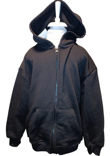 Erkek Çocuk Siyah Kapüşonlu Fermuarlı Baskısız Sweatshirt 9 Yaş Siyah