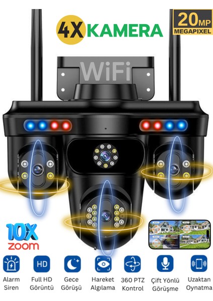 S316 Wifi Güvenlik Kamerası 4 Kameralı 20MP Ultra Hd Ptz Hareketli Sesli Gece Görüşlü Akıllı Kamera