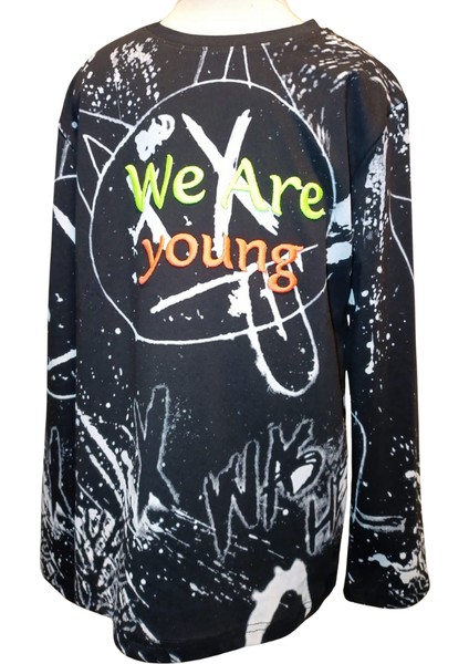 Fancy Kids Antalya Erkek Çocuk Siyah Sweatshirt Neon Kabartma Baskılı Pamuk Kumaş