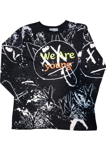 Fancy Kids Antalya Erkek Çocuk Siyah Sweatshirt Neon Kabartma Baskılı Pamuk Kumaş fırsatları