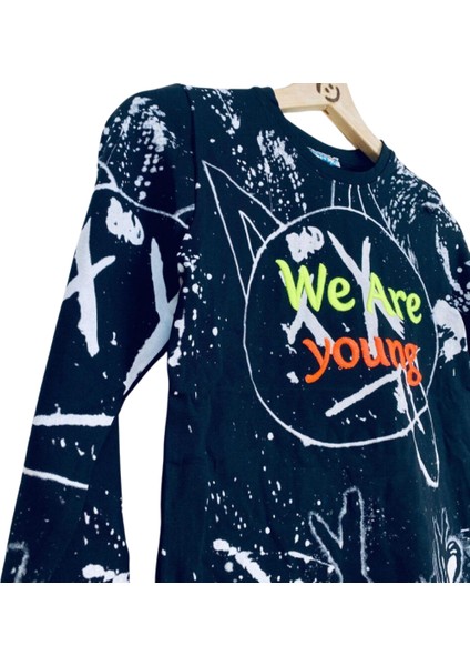 Fancy Kids Antalya Erkek Çocuk Siyah Sweatshirt Neon Kabartma Baskılı Pamuk Kumaş