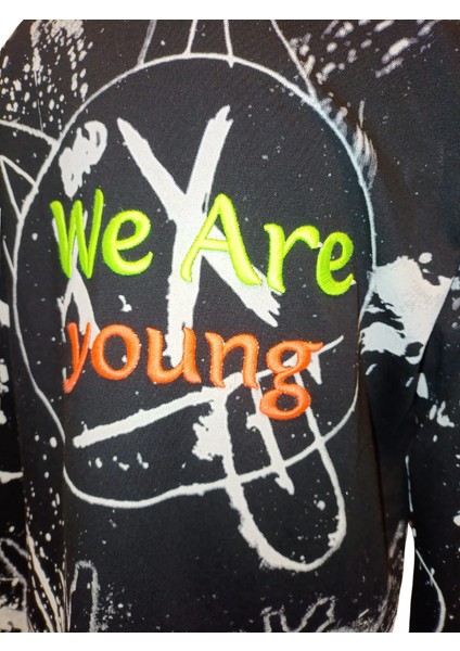 Fancy Kids Antalya Erkek Çocuk Siyah Sweatshirt Neon Kabartma Baskılı Pamuk Kumaş