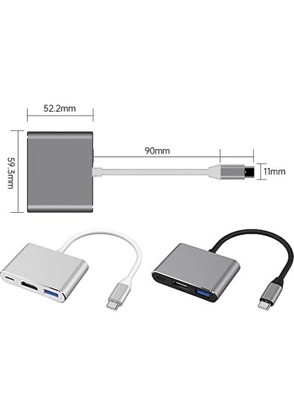Type-C 3in1 HDMI 4K USB 3.0 Görüntü Veri Aktarımı Sağlar USB Adaptör Notebook ve Macbook ile Uyumlu Tc-23 modelleri