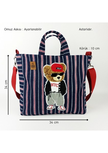 Tasarım Büyük Boy Çizgili Kot Cool Ayıcık Çanta fiyatları
