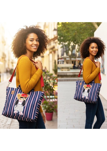 Tasarım Büyük Boy Çizgili Kot Cool Ayıcık Çanta modelleri