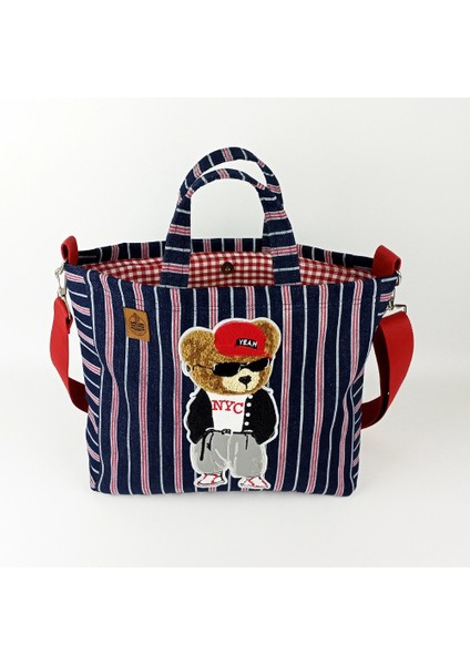 Tasarım Büyük Boy Çizgili Kot Cool Ayıcık Çanta fırsatları