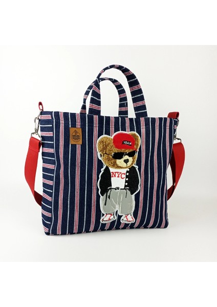 Tasarım Büyük Boy Çizgili Kot Cool Ayıcık Çanta indirimleri