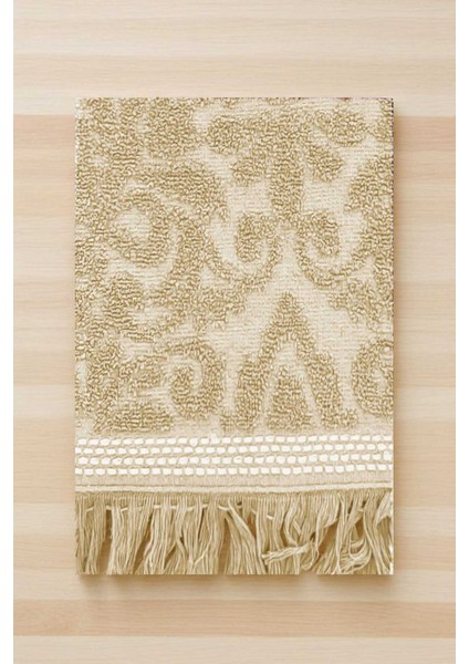 2 Parça Jakarlı Banyo Havlu Takımı &#37;100 Pamuklu 90X150 cm Arden Bej modelleri