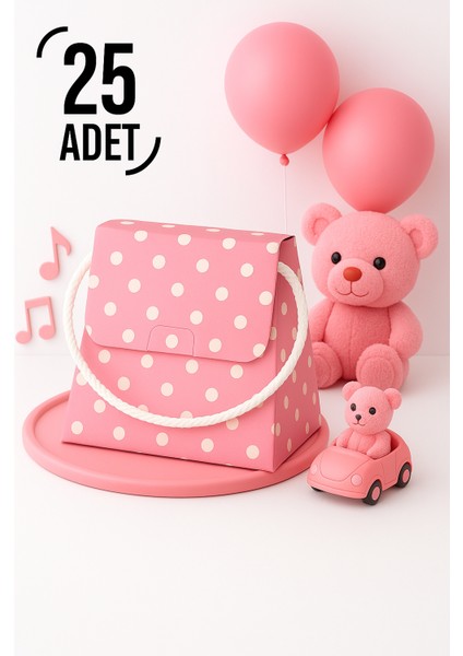 Bymeyla 25 Adet Konsept Özel Tasarım Pembe Puantiyeli Desenli Hediye Kutusu Çanta Boş Karton Hediye Paketi Hediyelik