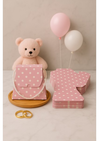 Bymeyla 25 Adet Konsept Özel Tasarım Pembe Puantiyeli Desenli Hediye Kutusu Çanta Boş Karton Hediye Paketi Hediyelik modelleri