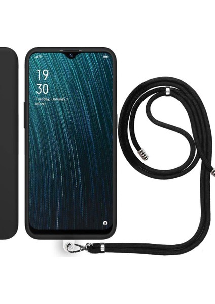 Oppo A12 İp Askılı Silikon Kılıf Siyah